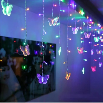 Nový Let VEDL Motýl Opony Světla Rampouch String Světla 3,5 M Víla Garland Světla pro Domácí Vánoční Večírek Dovolená Dekorace