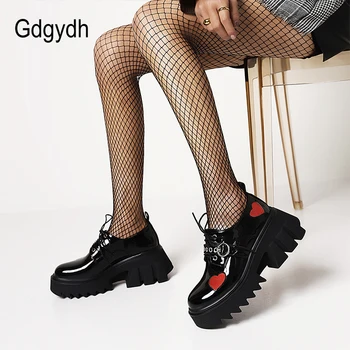 Gdgydh Luxusní Značka Ženy Robustní Vysoké Podpatky Čerpadla Módní Spony Řetězce Punk Boty Na Platformě Pro Ženy, Srdce, Roztomilý, Gothic Boty