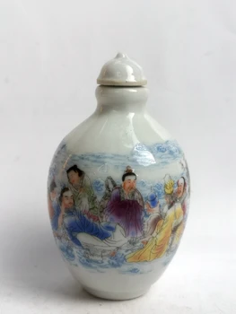 YIZHU CULTUER UMĚNÍ Shromážděné Staré Číny Famille rose Malování na Porcelán Osmi Nesmrtelných Šňupací tabák Láhev Dekorace