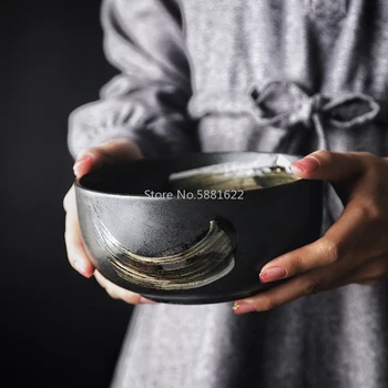 Japonský Design Černé Jeden Matný Keramické Nádobí Sushi Kulatý Talíř Rýže Velká Mísa