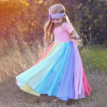 Dívky Móda Šaty Duhová Princezna Šaty pro Dívky Ležérní Bavlněné Oblečení Děti Pastelové Barevné Šaty IN Style dětské Oblečení