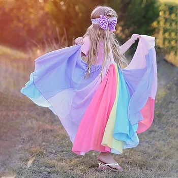 Dívky Móda Šaty Duhová Princezna Šaty pro Dívky Ležérní Bavlněné Oblečení Děti Pastelové Barevné Šaty IN Style dětské Oblečení