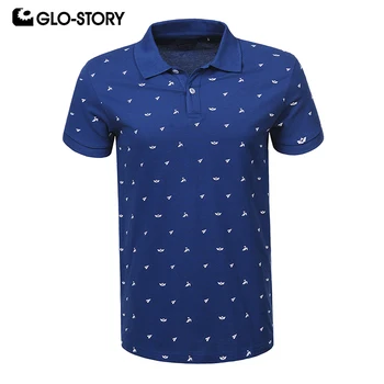 GLO-STORY 2020 Nové Letní Muži Print Polo Košile Krátký Rukáv Tlačítko Turn-Down Límec Topy Muž MTS-0232