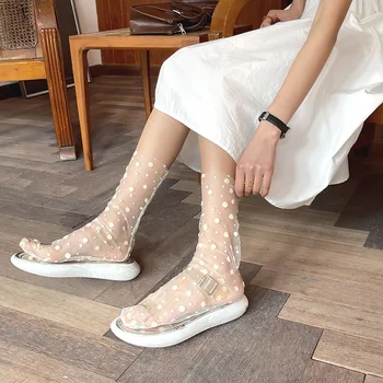 Dámské Harajuku Transparentní Prodyšné Síťoviny Malé Puntíky Ponožky.Paní Net Příze Síťované Tečky Ponožky Ženské Punčochové Sox