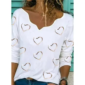 Módní Nové Sladké Srdce Tisk Ženy Tričko 2021 Jarní O-Neck Svetr Topy Dlouhý Rukáv T-košile, Streetwear Tričko 3XL G2433
