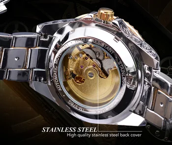 Forsining Mechanické Pánské Hodinky Automatické Muži Hodinky Luxusní Diamantové Nerezové Oceli Skeleton Zlaté hodinky Relogio Masculino