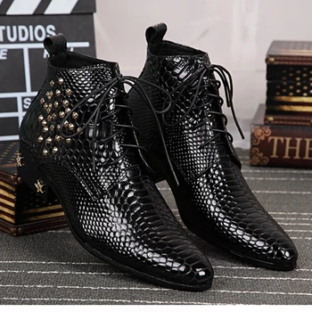 černé Světlé kůže pánské boty chelsea módní boty nýt Vysoce kvalitní pánské boty Formální Krajka-up špičaté boty