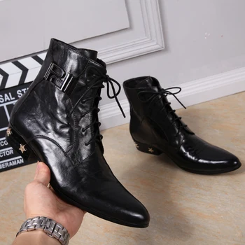 černé Světlé kůže pánské boty chelsea módní boty nýt Vysoce kvalitní pánské boty Formální Krajka-up špičaté boty