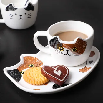 Domácí kočka keramický šálek kávy talířek s lžičkou sada pro domácnost Jednoduché Evropské odpolední čaj snídaně, šálek, příbory