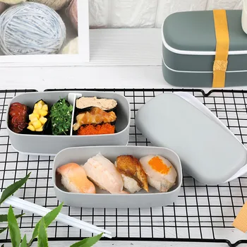 490ML mikrovlnné trouby 2layer Oběd Box S Přihrádkami Únik-důkaz Japonské Děti Bento Box Kuchyni Jídlo Kontejner S Hůlkami