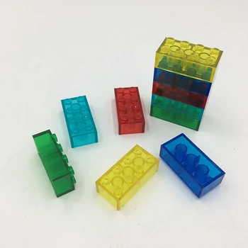 100g DIY Transparentní Červená Stavební Blok 2x4, 1x1, Modré a Zelené Cihly Tečky Vzdělávací Kreativní Plastové Hračky pro Děti