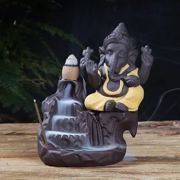 Slon Tok Kadidelnici Fialové Hlíny Ganesha Socha Buddhy Buddhismus Zpětná Kadidlo Zen Čaj Pet Home Decor