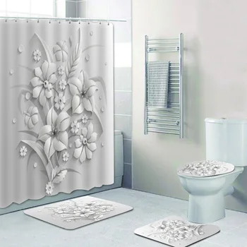 Elegantní Květy s Perlami Páv 3D Koupelna Opona Sada Květinové Květinový Vzor Sprchový Závěs pro Vanu Koupelna Dekor Dárek