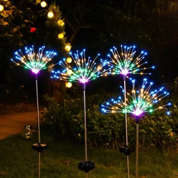 C2 Solární Venkovní Tráva celém Světě Pampeliška Ohňostroj Lampa Flash String 120/150 LED Pro Zahradní Trávník, Krajina, Svátek Světla