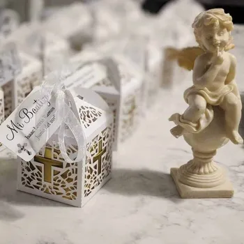 100ks bílý Kříž candy box dárkové tašky Křest Křest Dítě, chlapec, dívka, náboženství, církev, svatbu, První svaté Přijímání dekorace prospěch