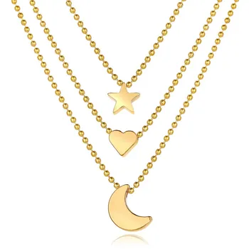OTOKY Náhrdelník kovový Vintage Kovový Zlatý Měsíc, Hvězdy, Láska Řetěz Náhrdelník zlatý náhrdelník pro ženy, náhrdelník náhrdelník náhrdelník set
