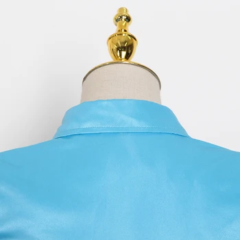 GALCAUR Elegantní Kabáty Pro Ženy Klopě Dlouhý Rukáv Vysoký Pasu Asymetrický Lem Patchwork Modrý Kabáty Ženské 2021 Pádu Oblečení Nový