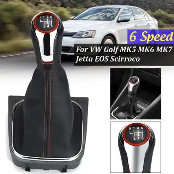 5 6 Speed Gear Shift Knob Páku Řazení Gaitor Boot PU Kožené Pro VW Golf MK5 MK6 MK7 Jetta EOS Scirroco Chrom Matná Černá