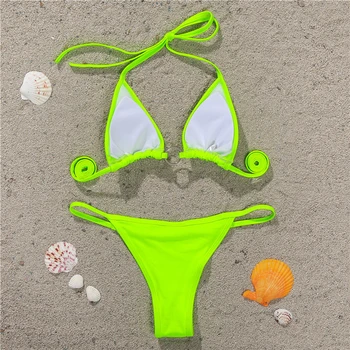 Sexy Neonové Zelené Micro Bikiny Plavky Pro Ženy Plná Diamond Plavky Push Up Bikini set Plavky 2020 Letní Pláž Plavat