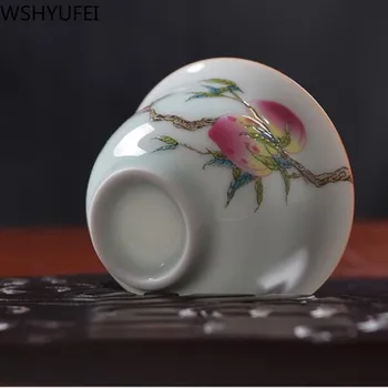 4 ks/lot Jingdezhen Pastelové Keramický Šálek Tradiční Technologií, Ručně malovaná květiny a ptáci Čajová miska Master šálek Čajový set