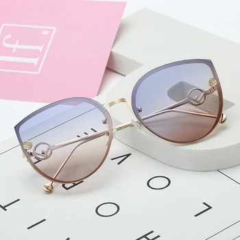 Cat Eye sluneční Brýle, Ženy 2021 Kovové Luxusní Značky Návrhář Lady Party bez Obrouček Vintage Gradient Sluneční Brýle Pro Ženy, UV400