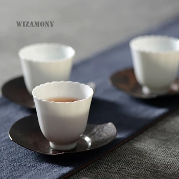 3KS WIZAMONY Bílé Keramické Sklenice pro puer čaj Oolong Čínský Porcelán Čistě Ruční Jingdezhen Teaset Čaj, Pohár, Mísa