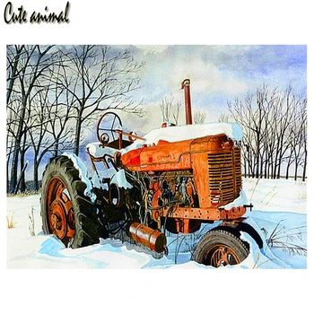 DIY 5d Diamond Malování Cross Stitch sněhu traktor obrázky, kamínky dekorace diamond Výšivky zimní krajina