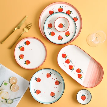 Strawberry keramická deska jídlo, Salát kreativní roztomilé misku, talíř kulatý talíř Japonské domácnosti, tác, večeře, jídlo, Ovoce zásobník LB01091