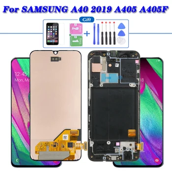 Super AMOLED Pro Samsung A40 LCD 2019 A405 LCD displej dotykový Displej Digitizer výměna Sestavy opravy dílů s rámem