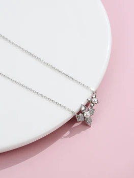 LEKANI Shell Pearl Náhrdelník Pro Ženy S925 Sterling Silver Květina Jako Pokovování Platinum Cubic Zirconia Inlay List Jemné Šperky