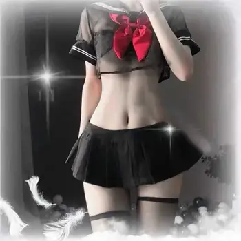 Anime Sexy Cosplay Kostýmy dívčí Školy, spodní Prádlo, Roztomilé Černé Růžové Vidět Přes školní Uniformy Studentů Roleplay Sukně pro Sex