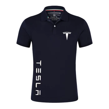 Letní Tesla Auto Logo Polo Trička Men Krátký Rukáv T Košile Klasické Značky Tees Mužské Bavlny Příležitostné Přizpůsobit Sportovní Streetwear Top