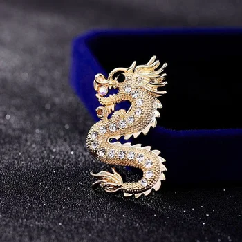 Klasický Čínský Styl Zirkon Vykládané Kovový Drak Brož Kolíky Cool Pánské Oblečení Šperky Příslušenství