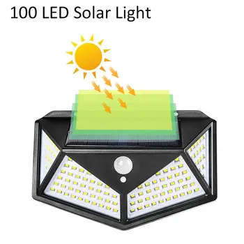 100 LED Solární Světla PIR Pohybové Čidlo Nástěnné Světlo Vodotěsné Solární Lampy Napájené Slunečním světlem Pouliční Světlo pro Zahradní Dekorace