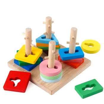 Dětský Vzdělávací Dřevěné Geometrický Tvar Odpovídající Kognitivní Osvícení Montessori Barevné Nastavit Sloupce Hračka Dárek