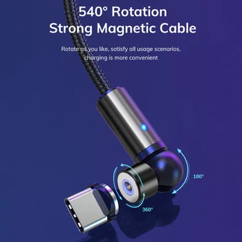 540 Stupňů Otočný QC3.0 Magnetický Micro-USB Typu c, Rychlé Nabíjení Kabel Kabel