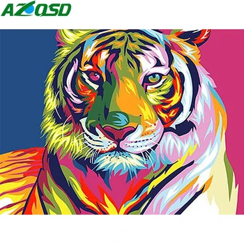 AZQSD DIY Rám Barvy Podle Čísla Barevné Ručně malované Tygr Jedinečný Dárek Malování Podle Čísel Zvířat, Soupravy Pro Dospělé, Moderní Umění Zdi