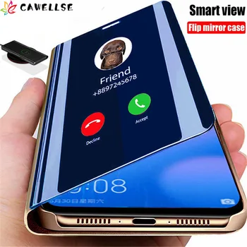 Smart View Mirror Pouzdro pro Samsung Galaxy A71 A51 A52 A12 A50 S8 S9 S10 S20 S21 Plus Note20 Ultra A11 A21 A20 Flip Stand Kryt