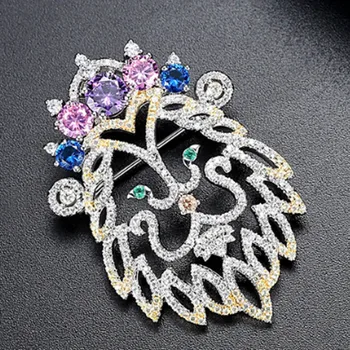 Zlxgirl Luxusní Značky Barevné kubické zirkony koruny lev brož pro muže, svatební šperky, pěkné zlaté barvy Dubaj šátek kolíky