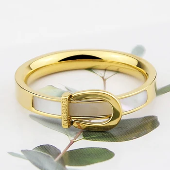 Jedinečný Design Titanium Ocel Řemínek Tvar Bílé Shell Prsten Pro Ženy, Láska, Dar, Barva Zlata Šperky Velkoobchod
