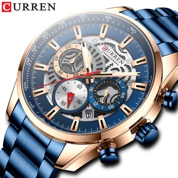 CURREN Pánské Luxusní Ležérní Quartz Náramkové hodinky s Svítící ručičky Sport Chronograf Hodiny z Nerezové Oceli Náramkové Hodinky pro muže