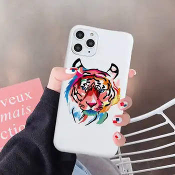 Dravec, tygr, leopard Telefon Případ Bílé Candy Barva pro iPhone 6 7 8 11 12 s mini pro X XS XR MAX Plus