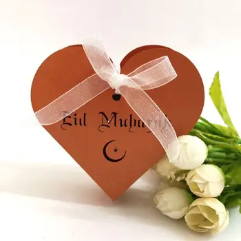 25pc Perleťový Papír Řezat Duté Láska Srdce Čokoládové Bonbóny, Karamely Box S Stuhou Šťastný Eid Mubarak Ramadan Party Dekorace
