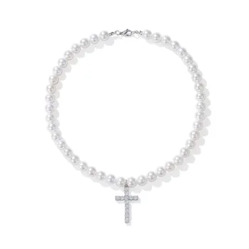 Nový Pearl Kříž Diamanty Bílé Náhrdelníky pro Muže, Ženy, Krk Šperky 2021 Módní Trendy Pop Star