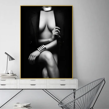 Sexy Nahé Ženy Černé Bílé Plátno Obraz Severské Módní Wall Art Plakát Vytisknout Obrázek Moden Obývací Pokoj Dekorativní Home Hotel