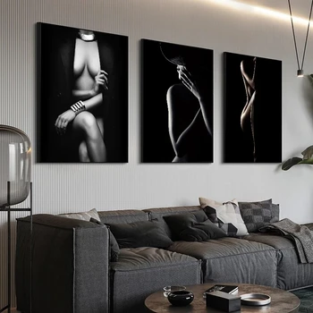 Sexy Nahé Ženy Černé Bílé Plátno Obraz Severské Módní Wall Art Plakát Vytisknout Obrázek Moden Obývací Pokoj Dekorativní Home Hotel