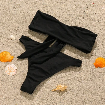 2021 Nový Vysokým Pasem Bikini Bandeau Plavky Ženy, Plavky Push Up Bikiny Luk-Uzel Plavky Letní Plážové Oblečení Plavky