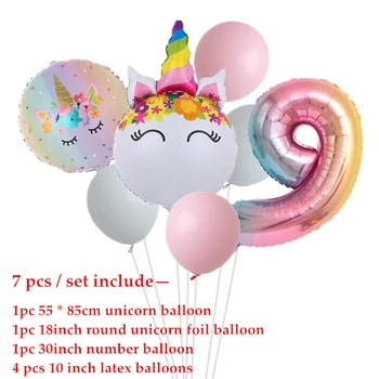 Duha Unicorn Balloon Číslo Fólie Globos 1 2 3 4 Let Birthday Party Dekorace Dítě Jednorožec Téma Party Svatební Koule Hračka