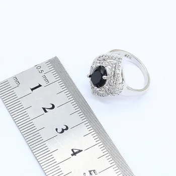 V černé, Bílé Zirkony 925 Stříbrné Šperky Sady pro Ženy, Svatební Náramek, Náušnice, Náhrdelník, Přívěsek, Prsten, Dárek, Krabice