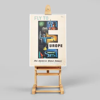 Svět Letecké Cestování Plakát, Letět Do Evropy Abstraktní Legrační Malířské Plátno, World Airways Společnost Publicity Umění Tisků Domova
